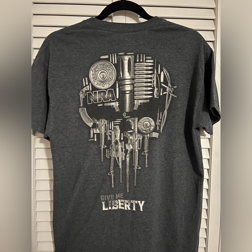 NRA “Give Me Liberty” SS T-Shirt, Men’s M, Dark Grey.